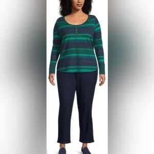 TERRA & SKY henley long sleeve waffle thermal pullover green blue top size 14W